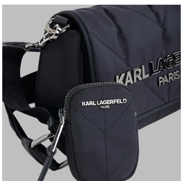 Karl Lagerfeld Paris Voyage Logo Black Quilted Crossbody Bag - Picture 3 of 16